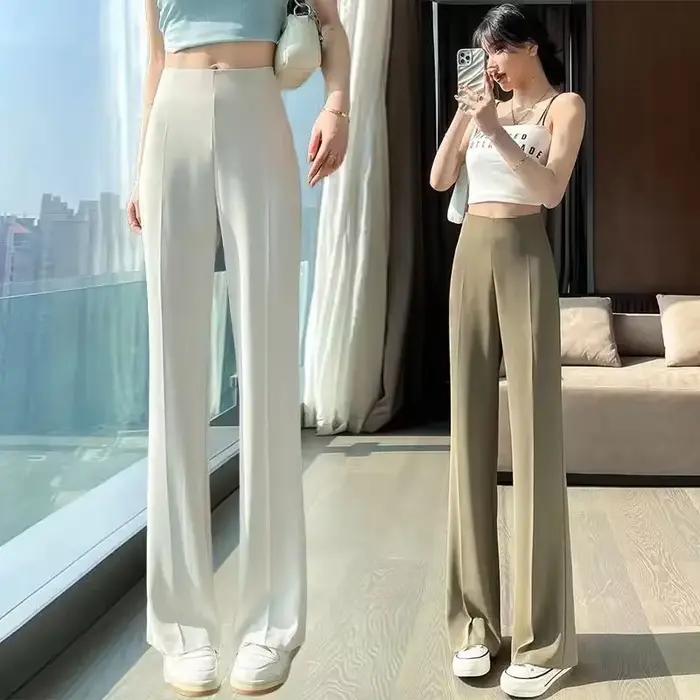 Solide couture taille haute femme pantalon jambe droite travail vêtements amples Baggy bureau