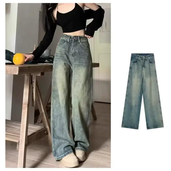 Jean vintage taille haute amincissant pour femme