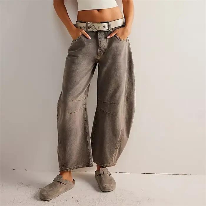 Jeans Baggy à jambes larges en denim de coton pour femmes style décontracté confortable toutes saisons