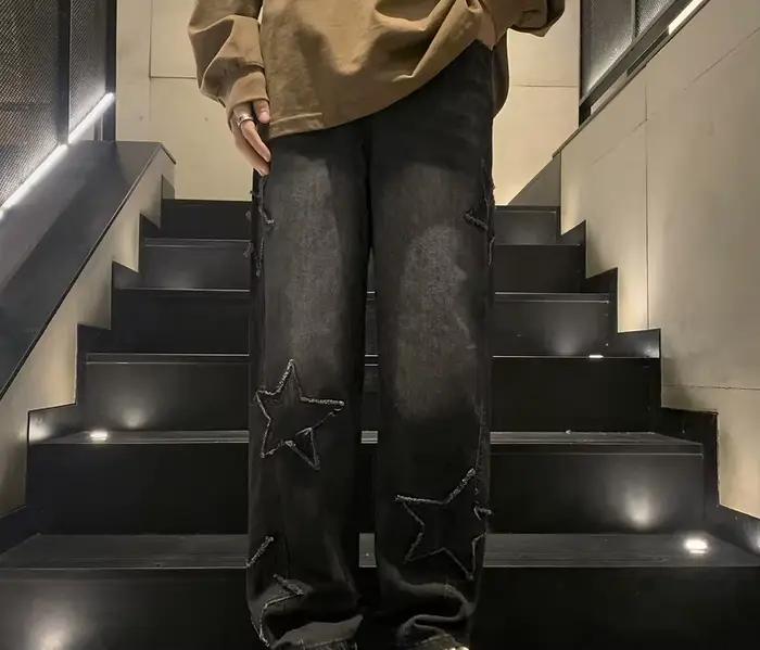Nouvelle mode étoile à cinq branches jean hommes taille haute Vintage Streetwear