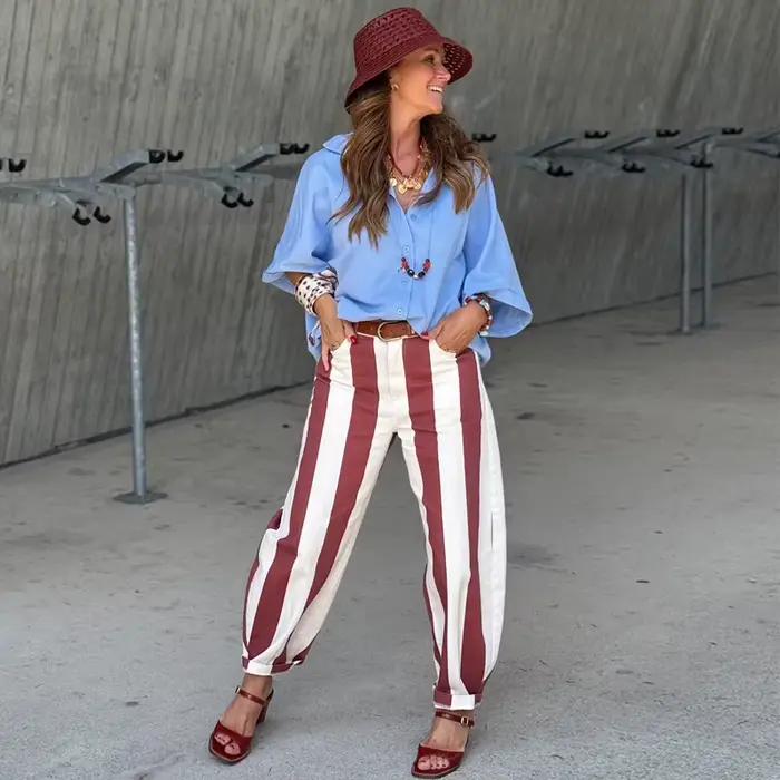 Jeans en denim rayé pour femme