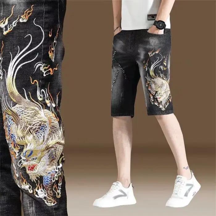 Shorts en jean brodés pour hommes