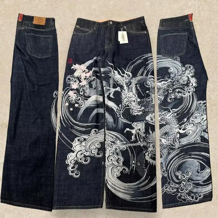 Jean japonais Harajuku homme gothique Y2K style streetwear ample pantalon cheville toile enduite motifs animaux four seasons occassion shopping