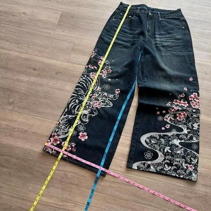 Nouveau Jean Baggy Y2K à Motif Tigre Brodé, Style Gothique Harajuku Hip Hop Populaire, Pantalon Large Décontracté pour Femme