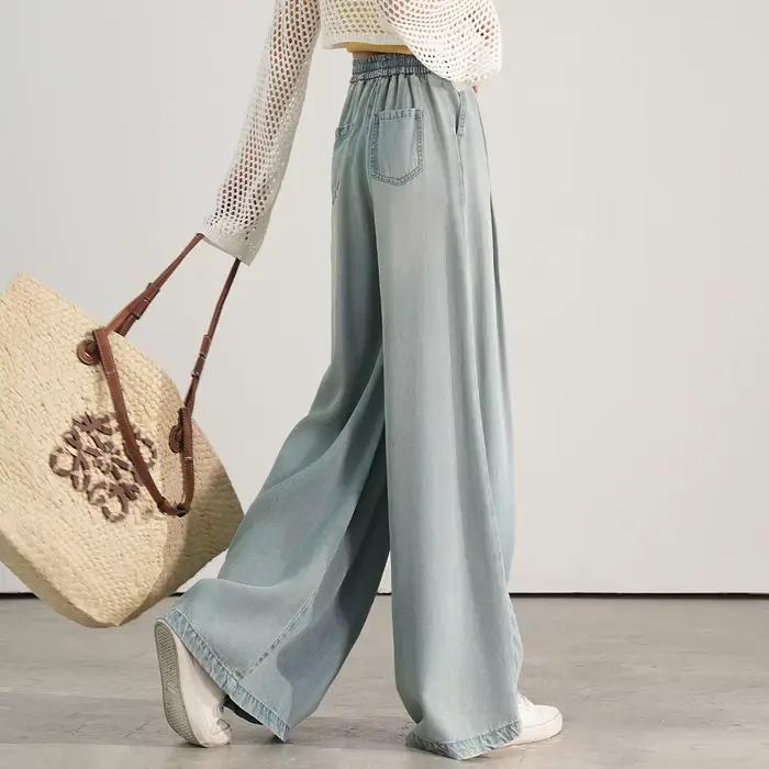LOUIS YAO taille haute jambe droite jean 2025 été jean décontracté taille corde conception Lyocell 100% taille élastique pantalon ample