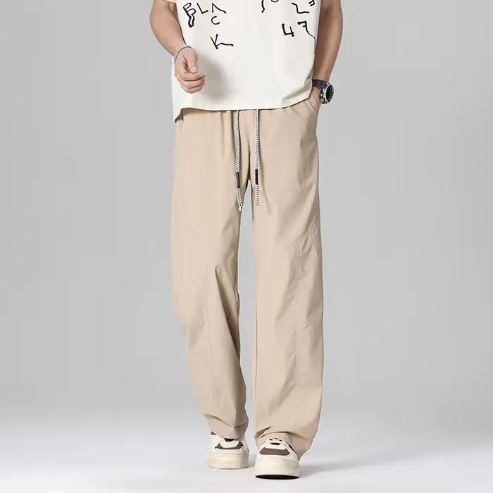 Pantalon Homme Mode Coréenne Jeune Pantalon Large À Taille Élastique Pantalon Long Pour Étudiant Respirant Décontracté Printemps Été Occasions Quotidiennes