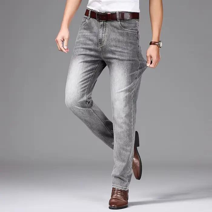 Jean fin effiloché gris pour homme