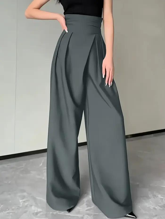 Pantalon chic gris à taille haute et jambes larges