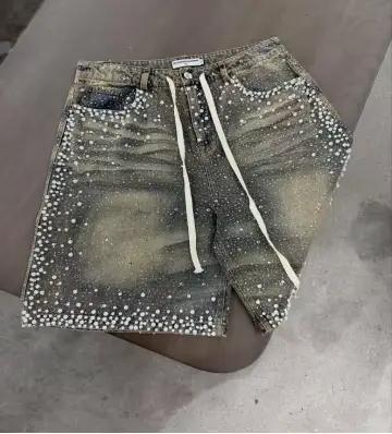 Marque de mode américaine ins strass jeans haute rue hommes et femmes décontracté