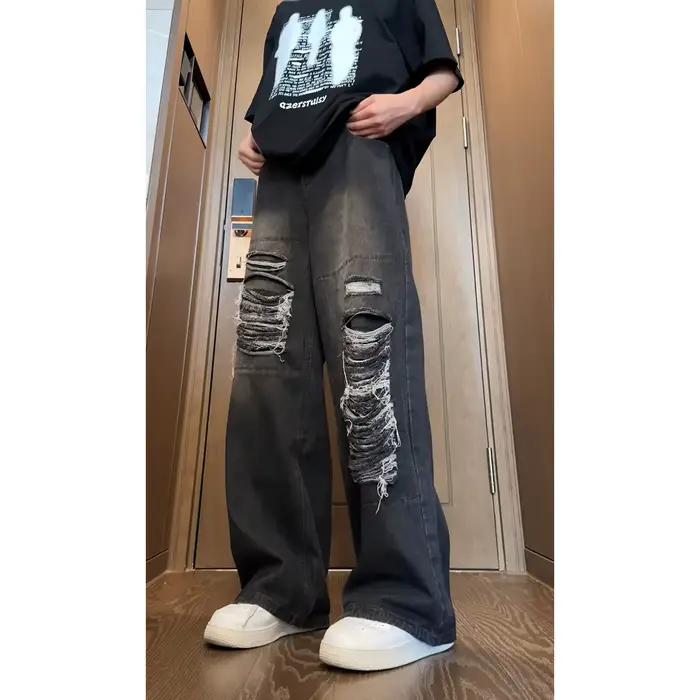 Jean mendiant homme Vintage Streetwear déchiré trou