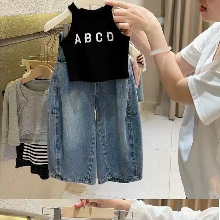 Jeans pour filles à jambes larges, coton et polyester, confortable et tendance pour les filles de 4 à 6 ans, nouveau style coréen pour l'automne