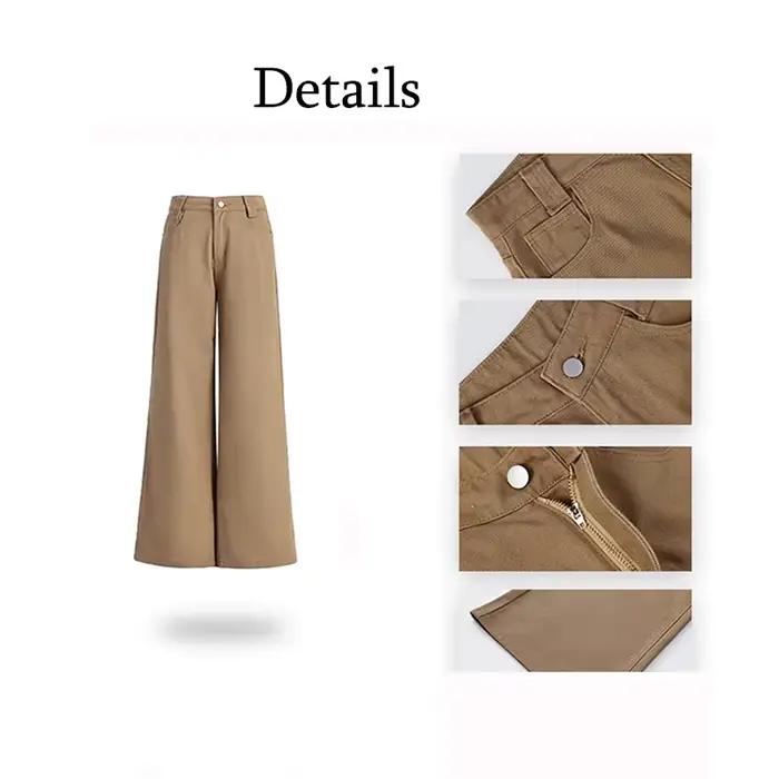 Jean large kaki pour femme, style rétro, taille basse, coupe ample, pantalon en denim uni décontracté pour femme