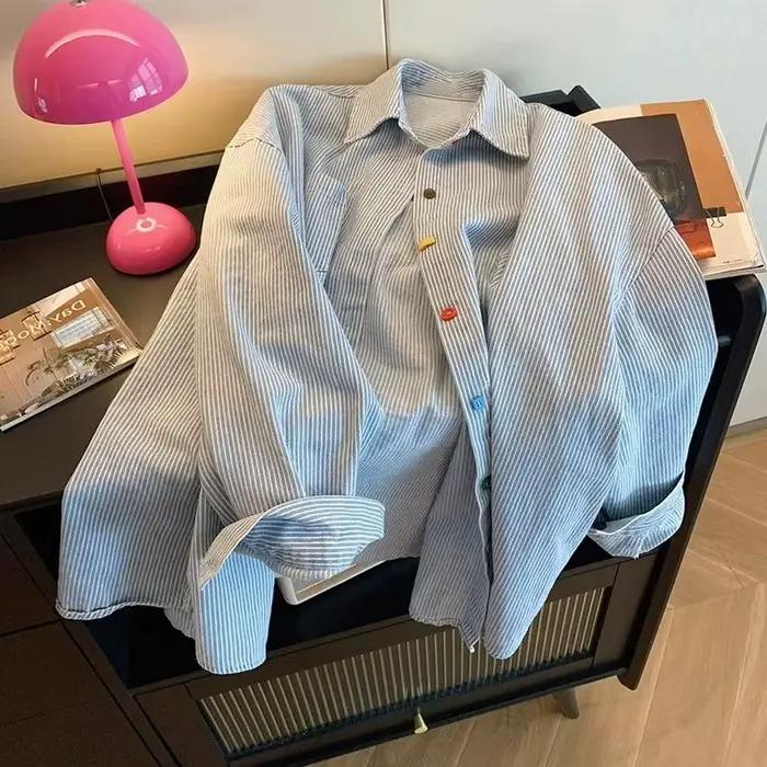 Chemise surdimensionnée rayée en jean vintage Belles chemisiers pour femmes en promotion