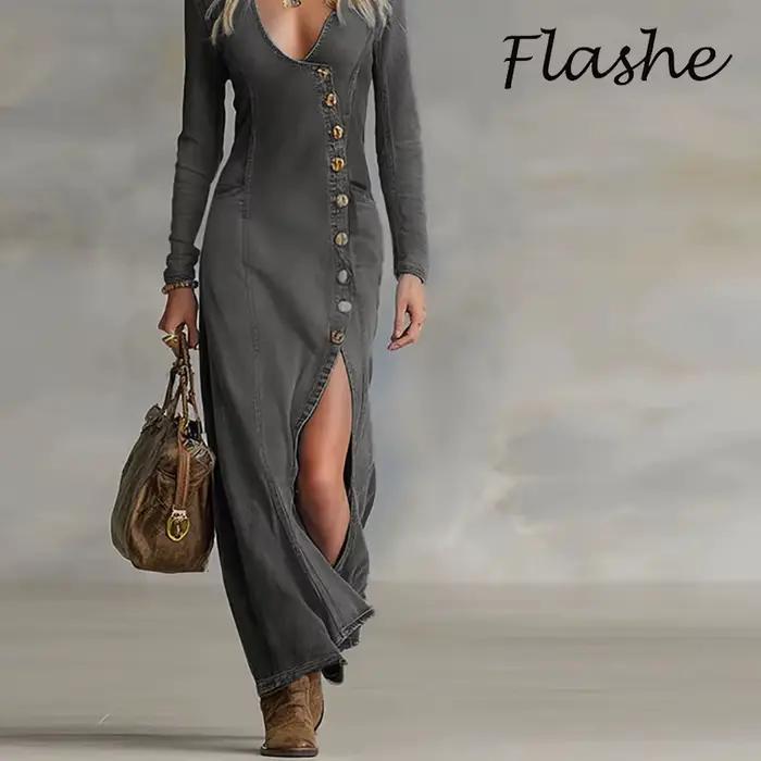 Nouvelle Robe Longue en Jean Tendance pour Femme