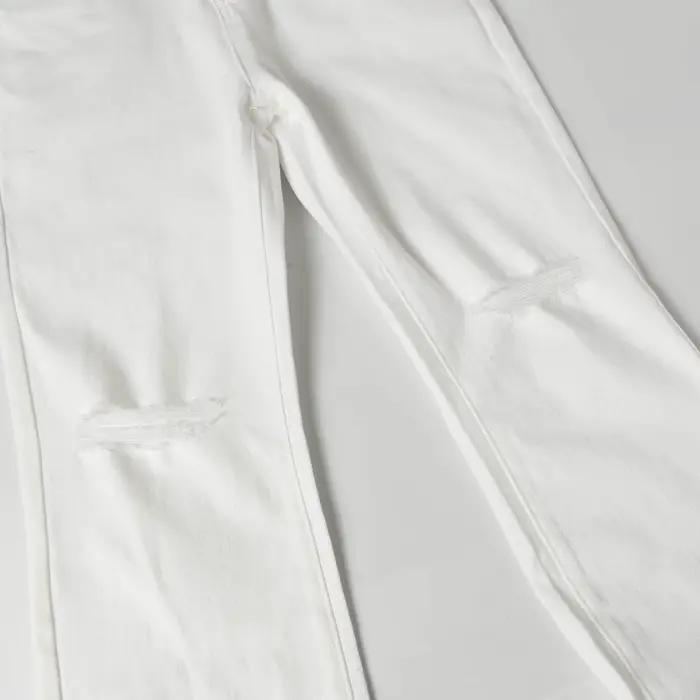 Jeans évasés Urban Street en coton et élasthanne, blanc, noir, coupe cintrée, style high street pour hommes, quatre saisons, lavage en détresse