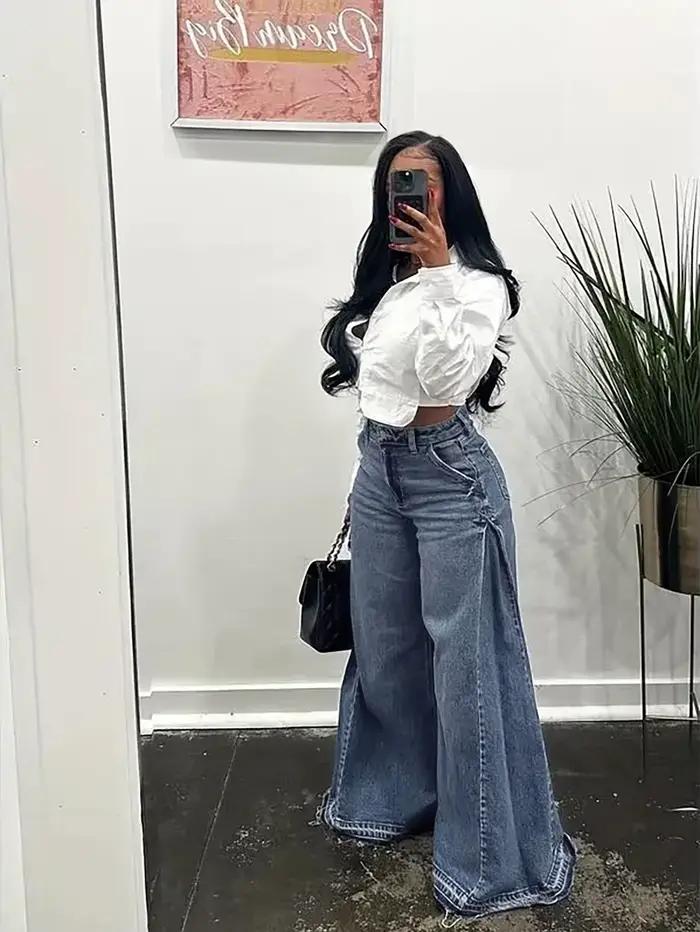 Jeans vintage à jambes larges pour femmes