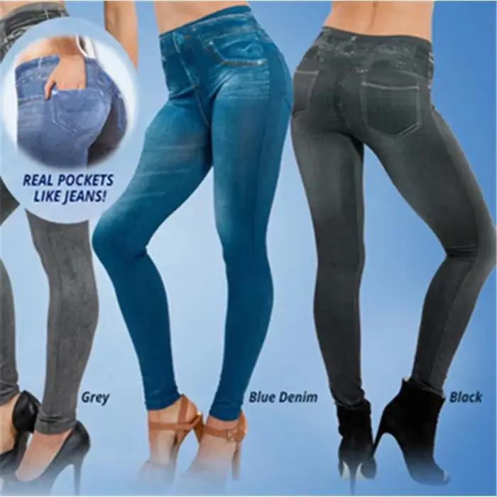 Femmes Jean Leggings Fitness pantalon taille haute gymnastique jegging