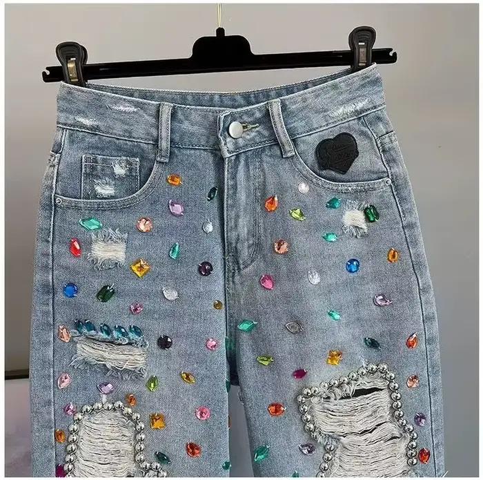 Jeans mi-longs pour femmes Street Trend DIY. Short en jean décontracté
