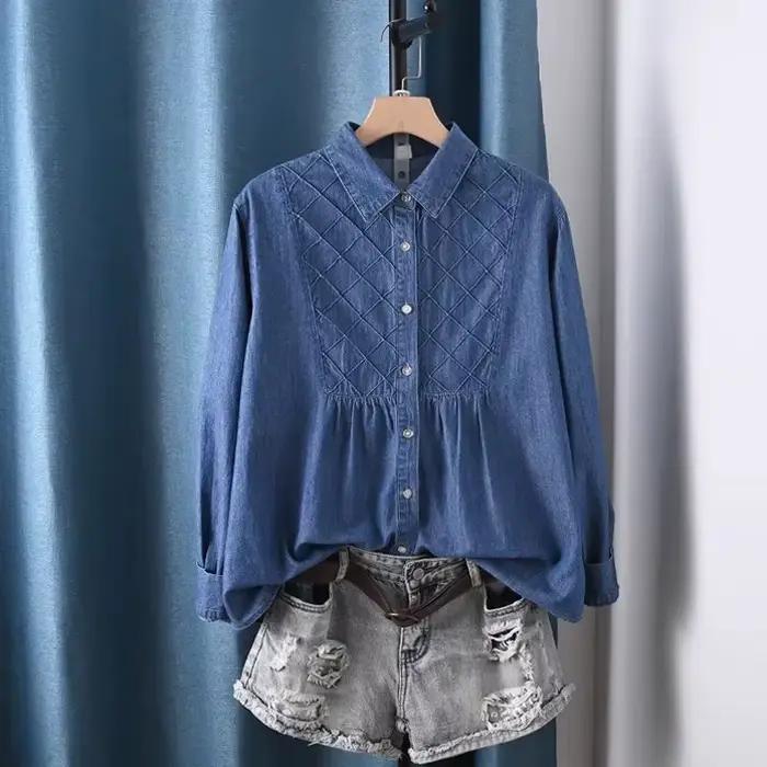 Chemisier d'été pour femmes en denim vintage à la japonaise blouse à manches longues hauts pour dames ocassions spéciales printemps été