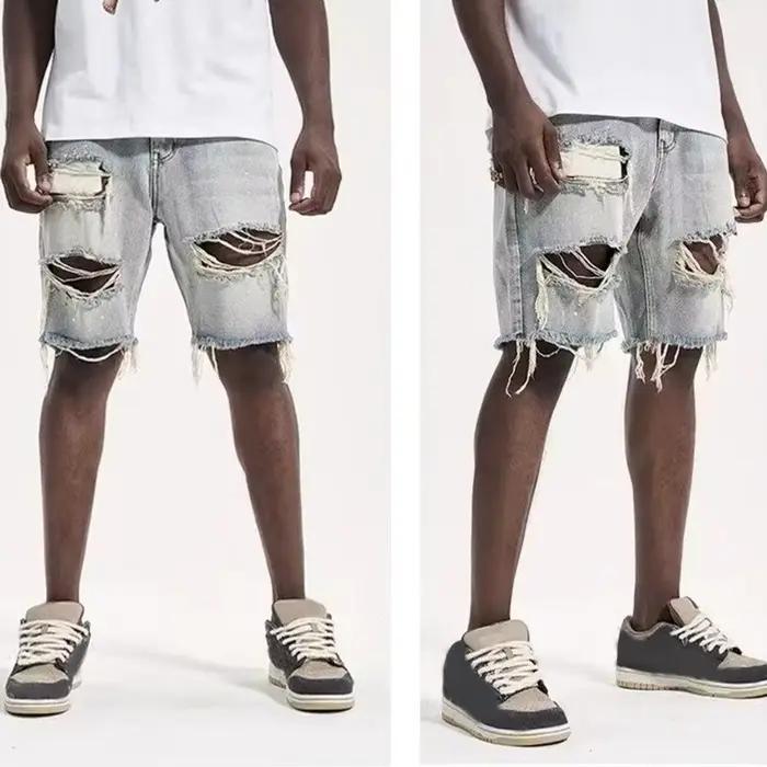 Short en Jean Bleu Décontracté pour Hommes Coupe Droite Longueur Genou Style Casual Occasions Décontractées