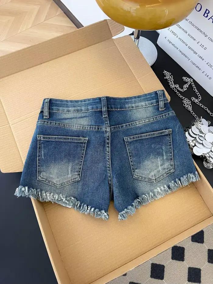 Shorts en jean déchirés rétro pour femme