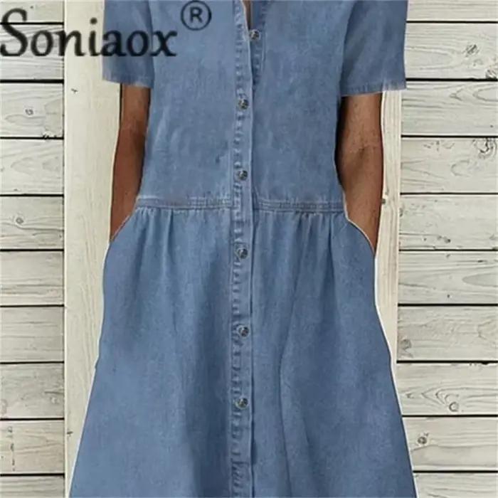 Robe en Denim à Manches Courtes pour Femme