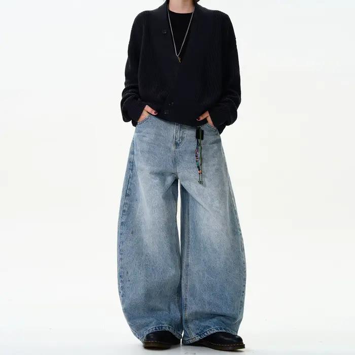UNITIM Jeans délavés vintage coupe droite et large pour hommes