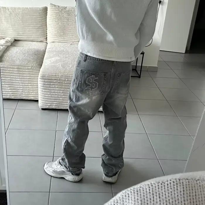 Jean Baggy BiggOrange homme gothique style Y2K denim ample motif Dollar broderie voyage四季通用大号哥特式Y2K风格美元刺绣宽松牛仔裤男