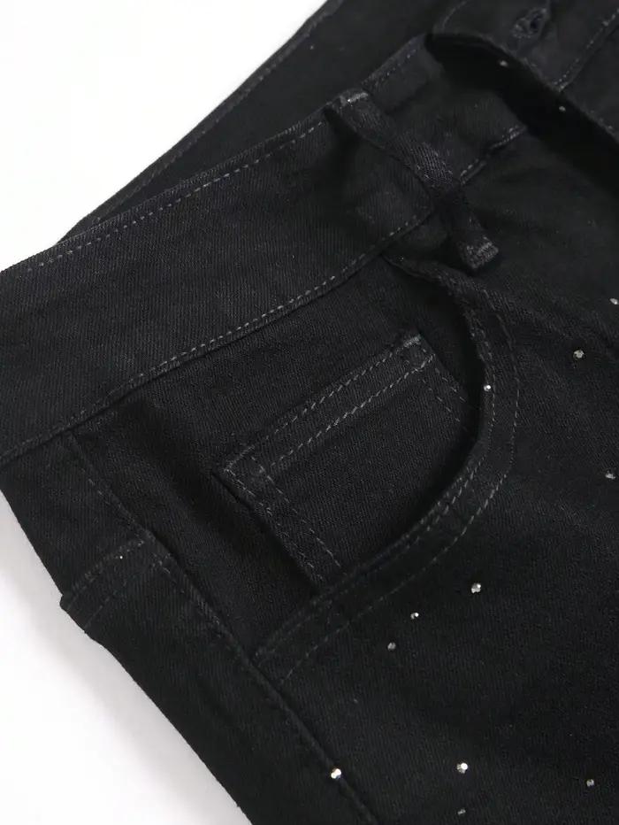 Strass tendance pour hommes - Jean skinny extensible noir orné