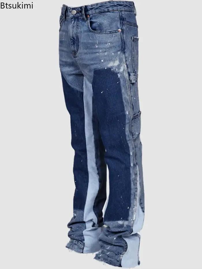 Nouveau Jean Homme Tendance Style Urbain Coupe Droite Décontractée Pantalon de Travail Américain Vintage Superposé Micro Évasé Streetwear