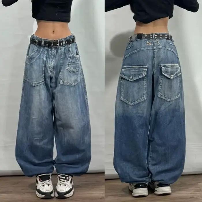 Jeans Baggy Brodés à Motifs Géométriques pour Femmes