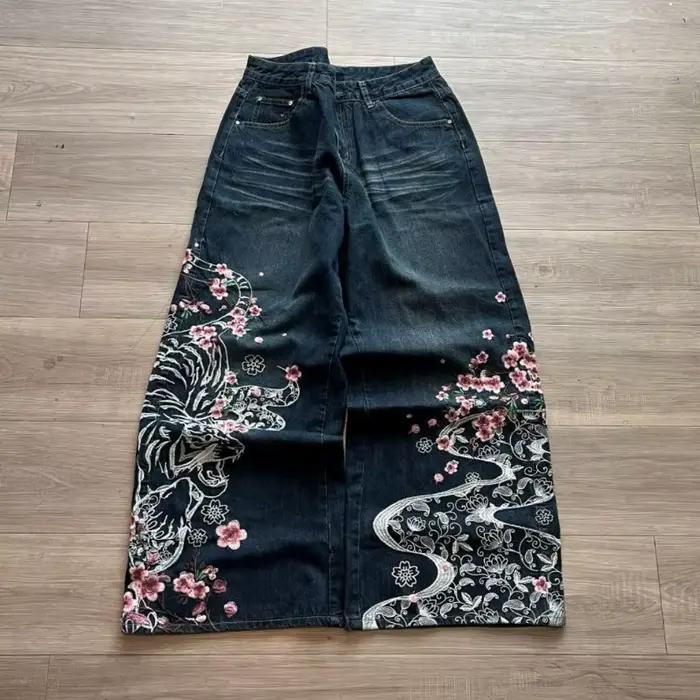 Nouveau Jean Baggy Y2K à Motif Tigre Brodé, Style Gothique Harajuku Hip Hop Populaire, Pantalon Large Décontracté pour Femme