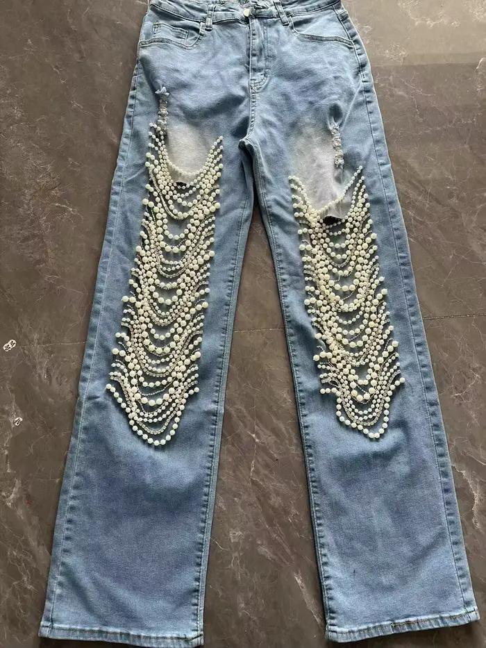 Beachapche-Jean Droit en Coton pour Femme