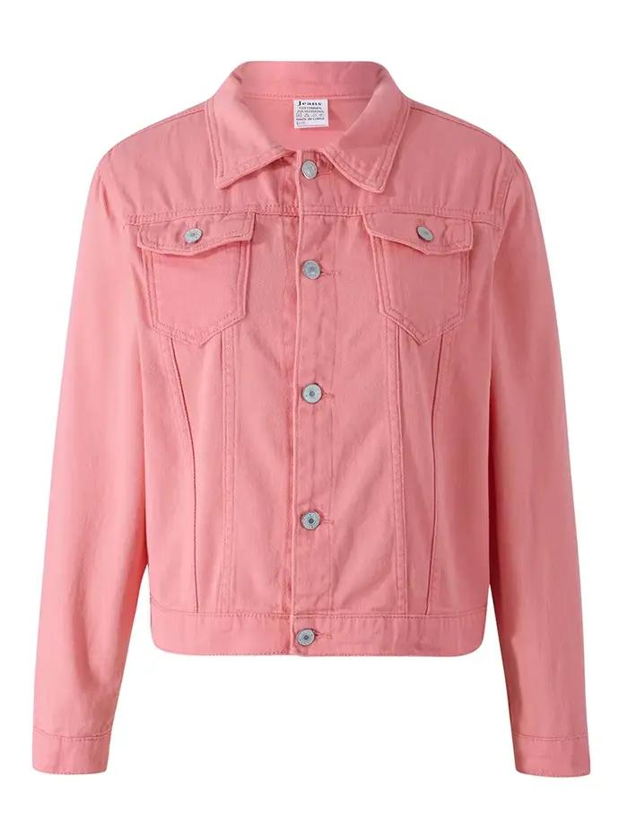 Veste en jean boutonnée à manches longues pour femme avec poche poitrine