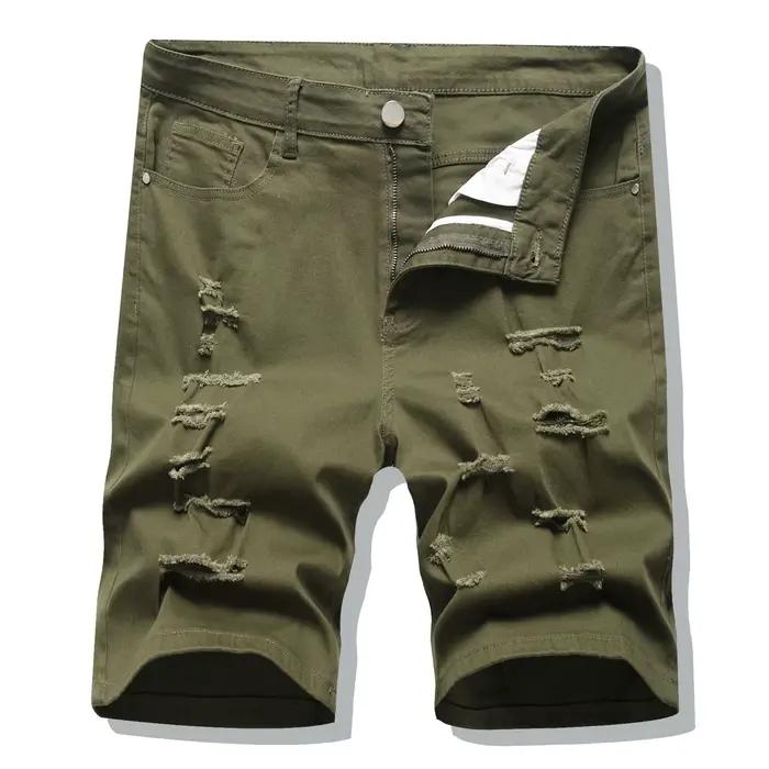 Short homme trou jean Streetwear taille moyenne lavé poches en détresse longueur genou Vintage déchiré Denims pantalon court droit