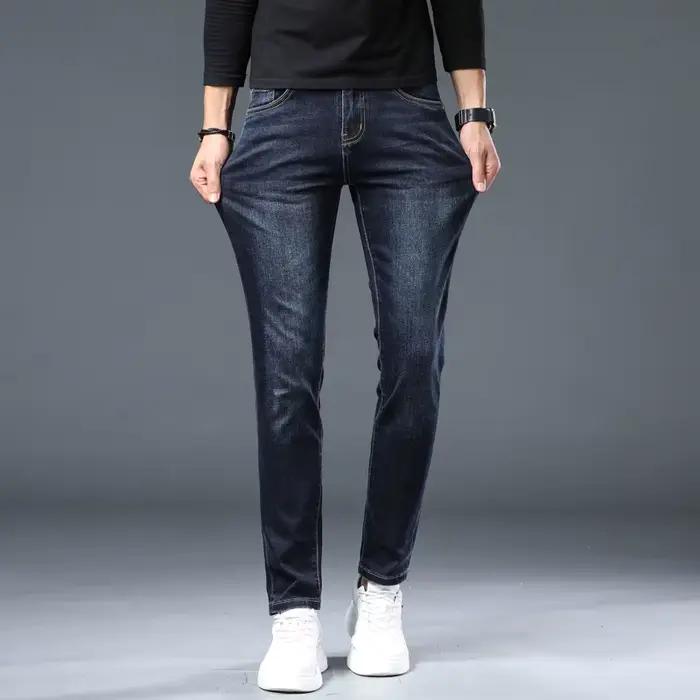 Jeans pour hommes automne printemps haut de gamme à la mode coupe ajustée pantalon moulant tout assorti lavé 2025