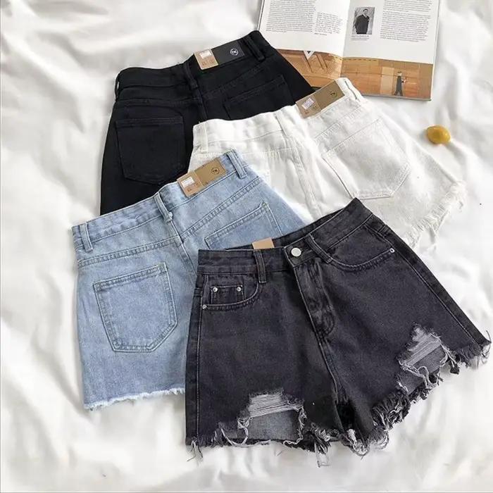 A-ligne Denim pantalons chauds femmes taille haute solide été jambe large jean court femme tenue de rue vêtements décontracté pantalon de base