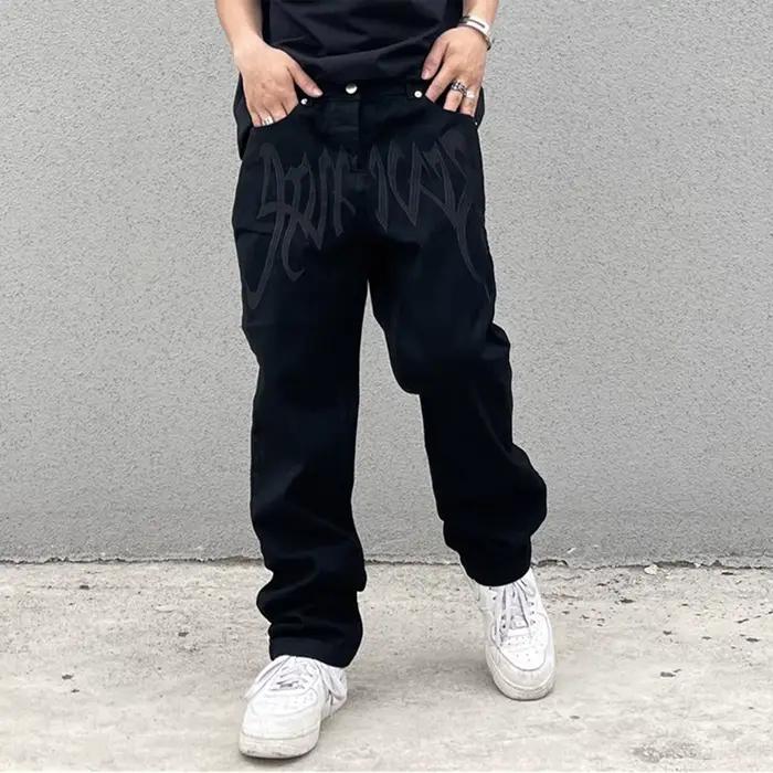 Jeans taille haute brodés pour hommes
