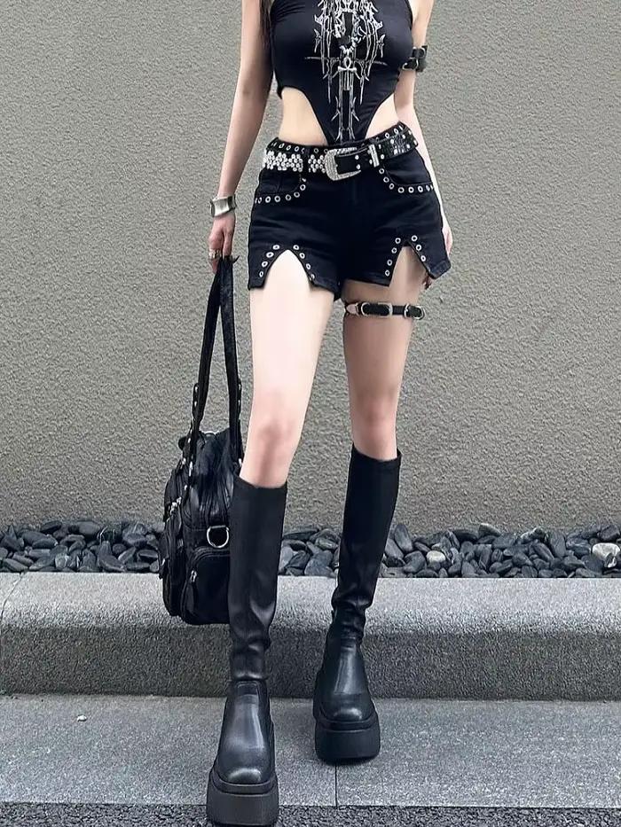 Nicemix américain Streetwear décontracté Mini short en jean été nouveau Style Sexy Spice Girl coupe ajustée noir taille