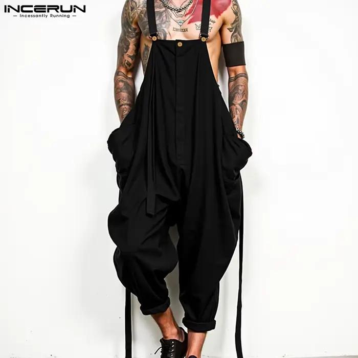2025 hommes combinaisons couleur unie surdimensionné sans manches Streetwear jambe large barboteuses