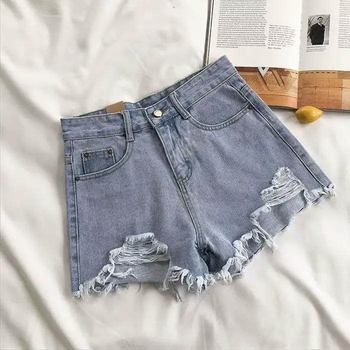 A-ligne Denim pantalons chauds femmes taille haute solide été jambe large jean court femme tenue de rue vêtements décontracté pantalon de base