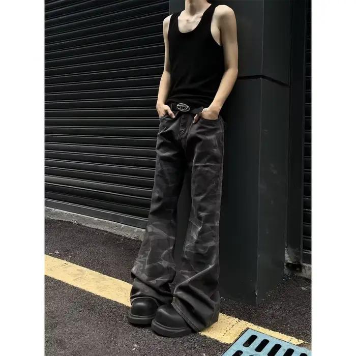 Jeans décontractés style streetwear américain coupe droite ample pour homme printemps automne usage urbain casual