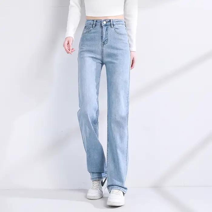 OUSSYU jean femmes droit coton taille haute Denim pantalon couleur unie noir bleu Stretch mode urbaine Vintage Baggy
