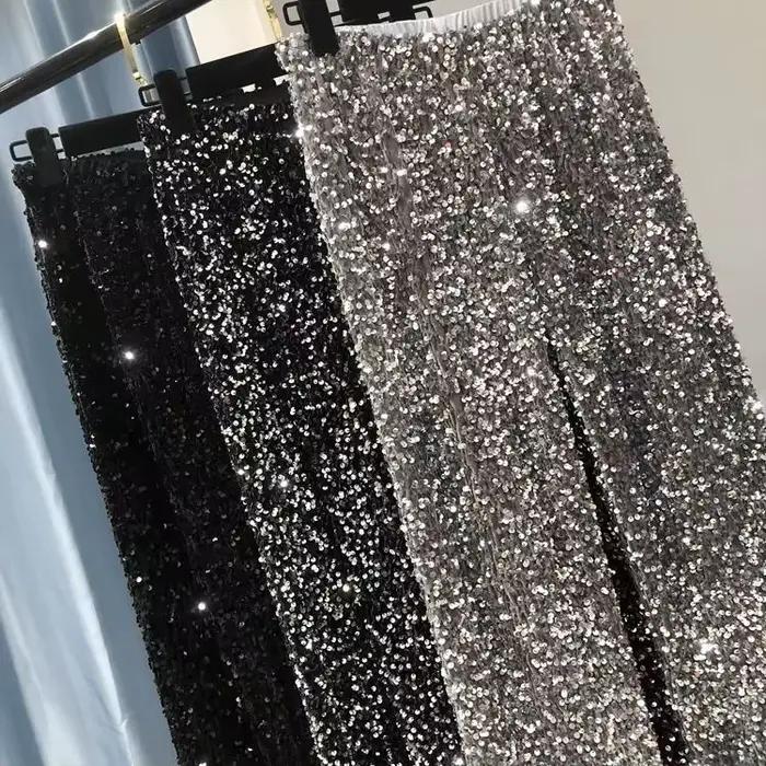 Pantalones De Mujer noir pantalon à paillettes Streetwear femmes