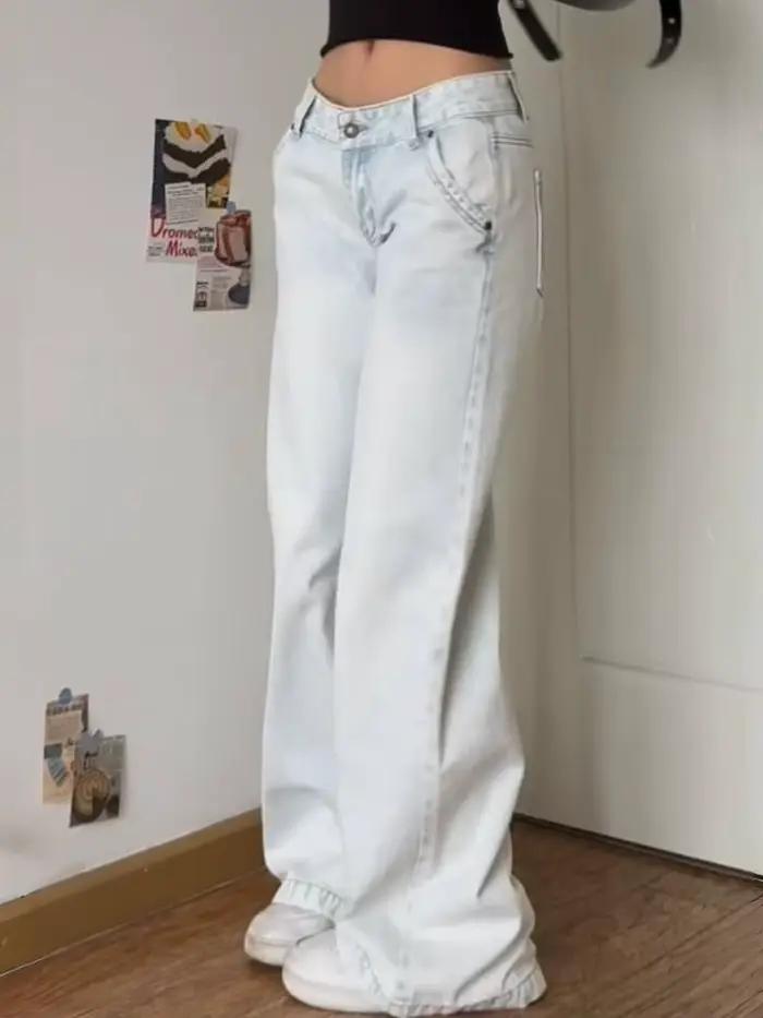 Pantalon Jean Vintage à Taille Basse pour Femmes Style Streetwear Coupe Ample Occasions Printemps Automne Coton Polyester PUNK STYLE GIRL