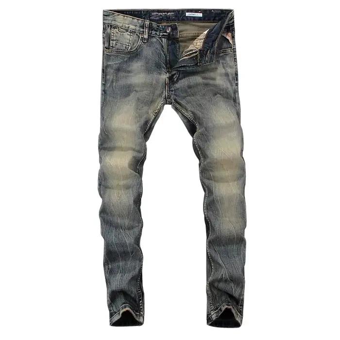 Nouvellement Vintage mode hommes jean rétro lavé élastique coupe ajustée déchiré
