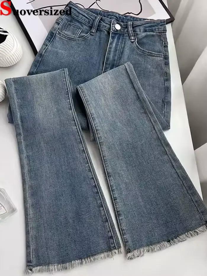 Jeans évasés taille haute skinny coréens pour femmes