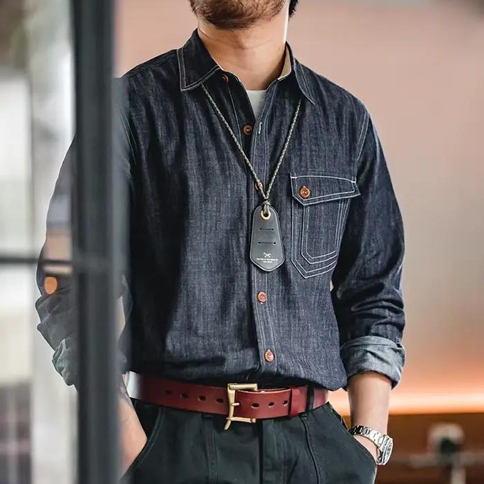 Maden-Chemises en jean denim vintage pour hommes