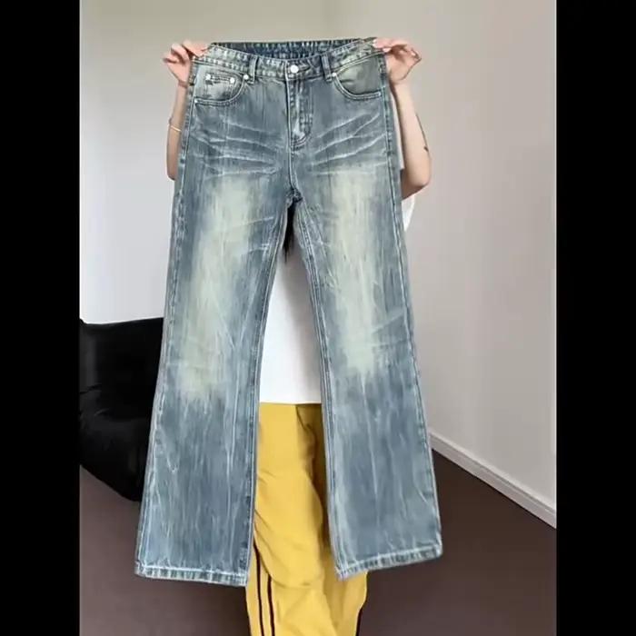 Hiphop Bootcut jean hommes pantalon droit à jambes larges nouveau haute rue foudre ondulation