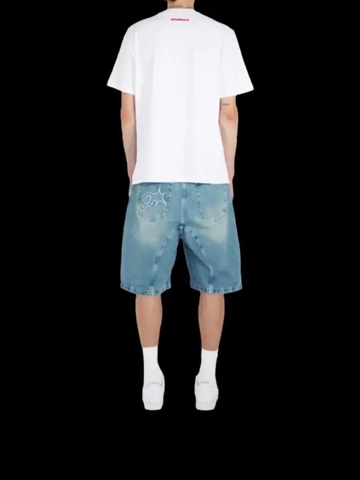 HOUZHOU Y2k Vintage Harajuku jean court femmes lavé broderie américain rétro homme Denim Jorts Baggy Hip Hop Streetwear été